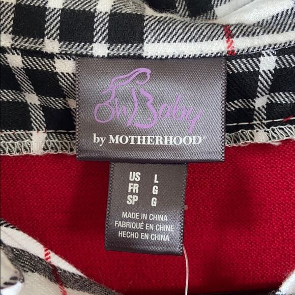 New Red Black White Plaid Collared Maternity Top Knit Sweater Large Pregnancy - Picture 3 of 4